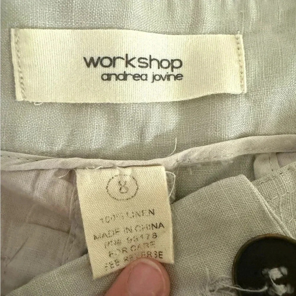 Workshop Andrea Jovine 100% Linen Wide Leg Cropped Pants | Oatmeal | Size 8 - Picture 7 of 7